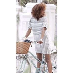 Matter Dress Blue Stripes With Slit Back And Pockets Size 1 RARE!